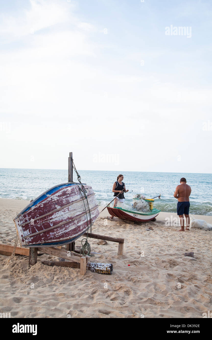 Fishermen on Praia do Iracema, Fortaleza, Brazil. Stock Photo