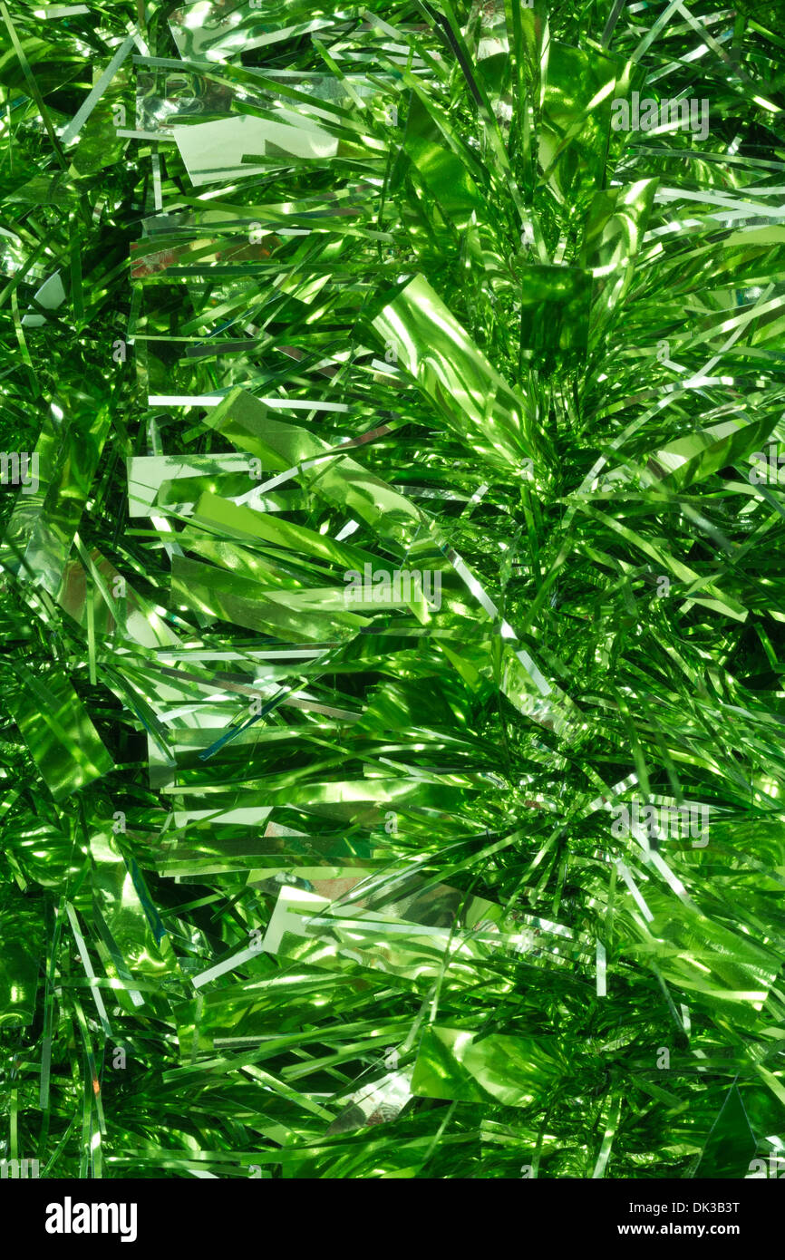 Green Christmas Tinsel - Green Christmas Tinsel for Wallpaper or Background Stock Photo