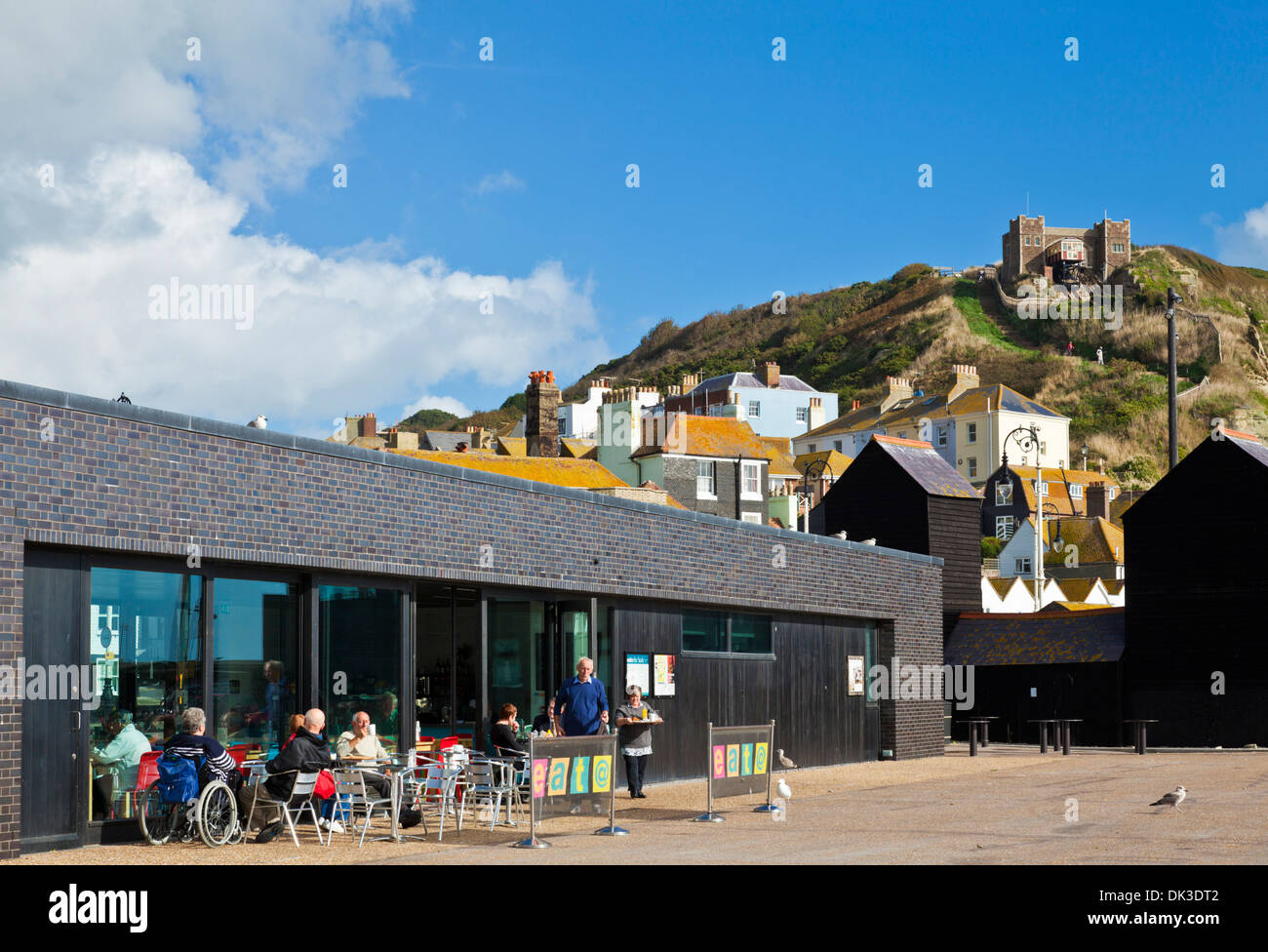 Heastings The contemporary eat@theStade cafe on Hastings seafront East Sussex England UK GB Europe Stock Photo