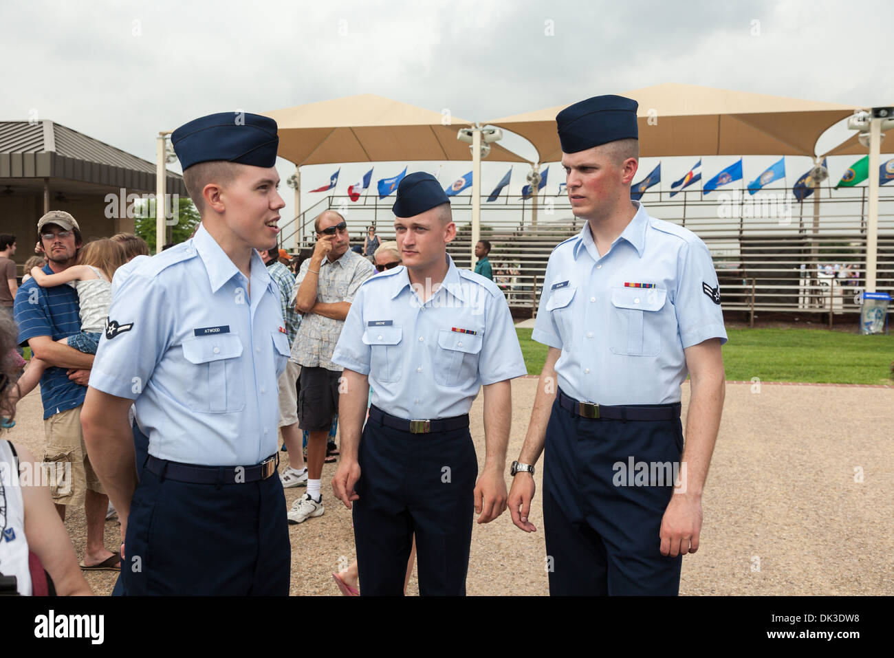 New airmen visiting after United States Air Force basic training graduation ceremonies In San Antonio, Texas Stock Photo