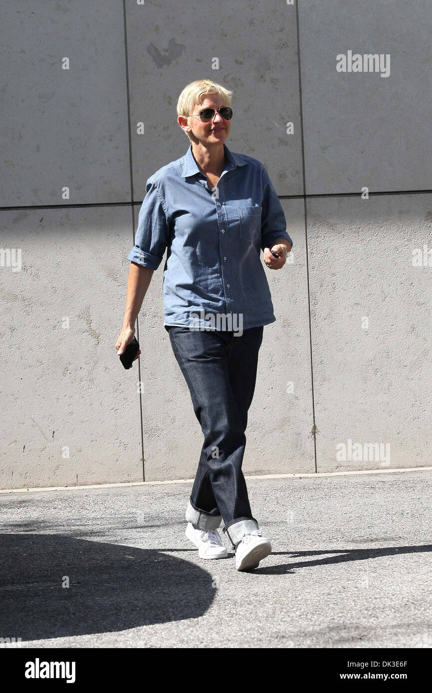 TV personality Ellen DeGeneres is seen heading to Hermes boutique in  Beverly Hills Los Angeles California - 07.04.12 Stock Photo