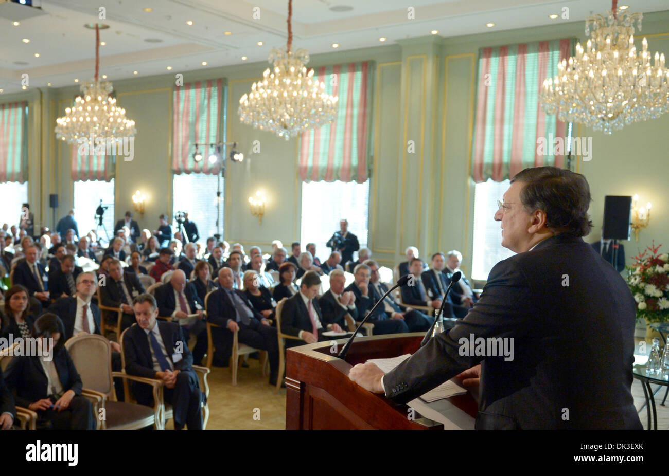 Berlin, Germany. 02nd Dec, 2013. President of the European Commission Jose Manuel Barroso speaks at the 17th Conference of the Association of the German Tourism Industry (BTW) in Berlin, Germany, 02 December 2013. Photo: RAINER JENSEN /dpa/Alamy Live News Stock Photo