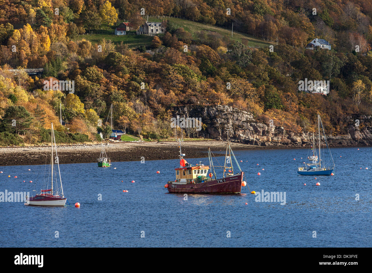 Boats and Loch Broom, Ullapool, Wester Ross, Highlands, Scotland Stock Photo