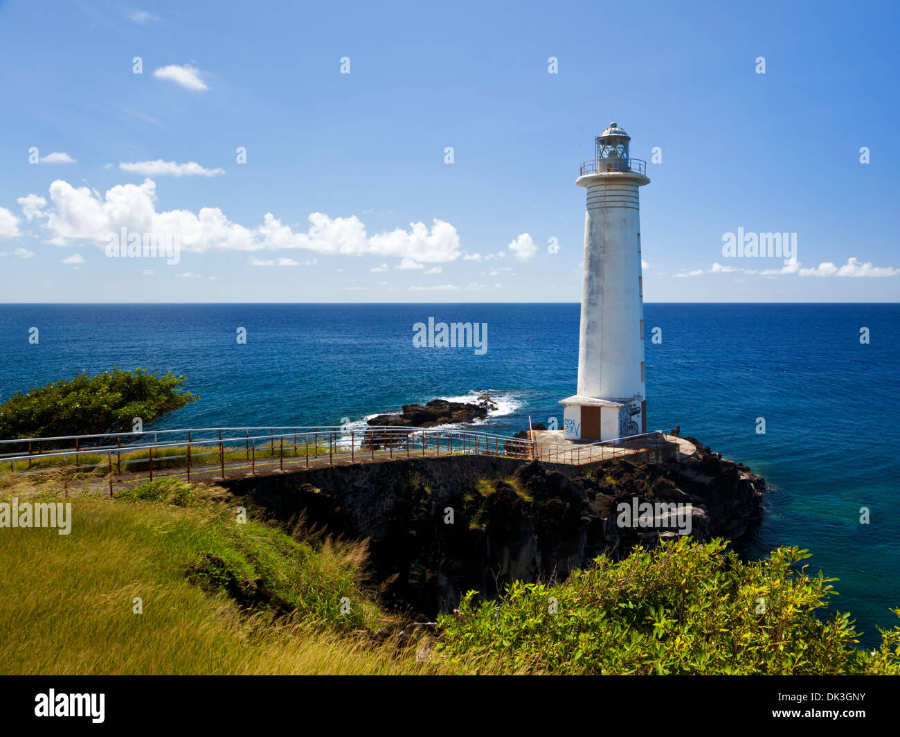 Lighthouse at Pointe du Vieux Fort, Basse-Terre, southernmost point of Guadeloupe Stock Photo