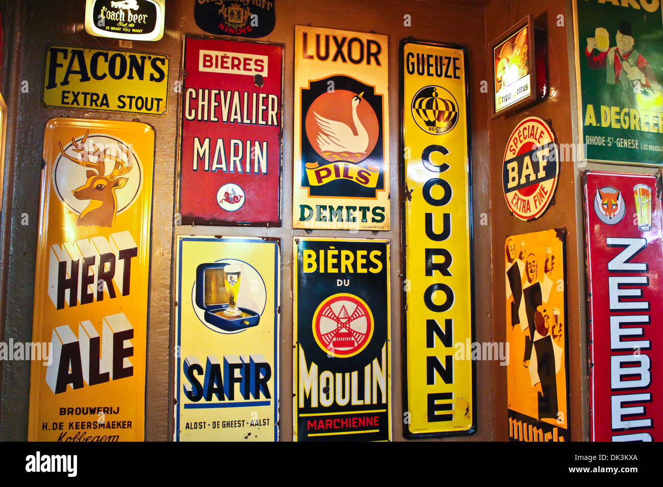 Delirium Cafe - Beer Brewers adorn the Walls of Delirium Cafe in Brussels. Stock Photo