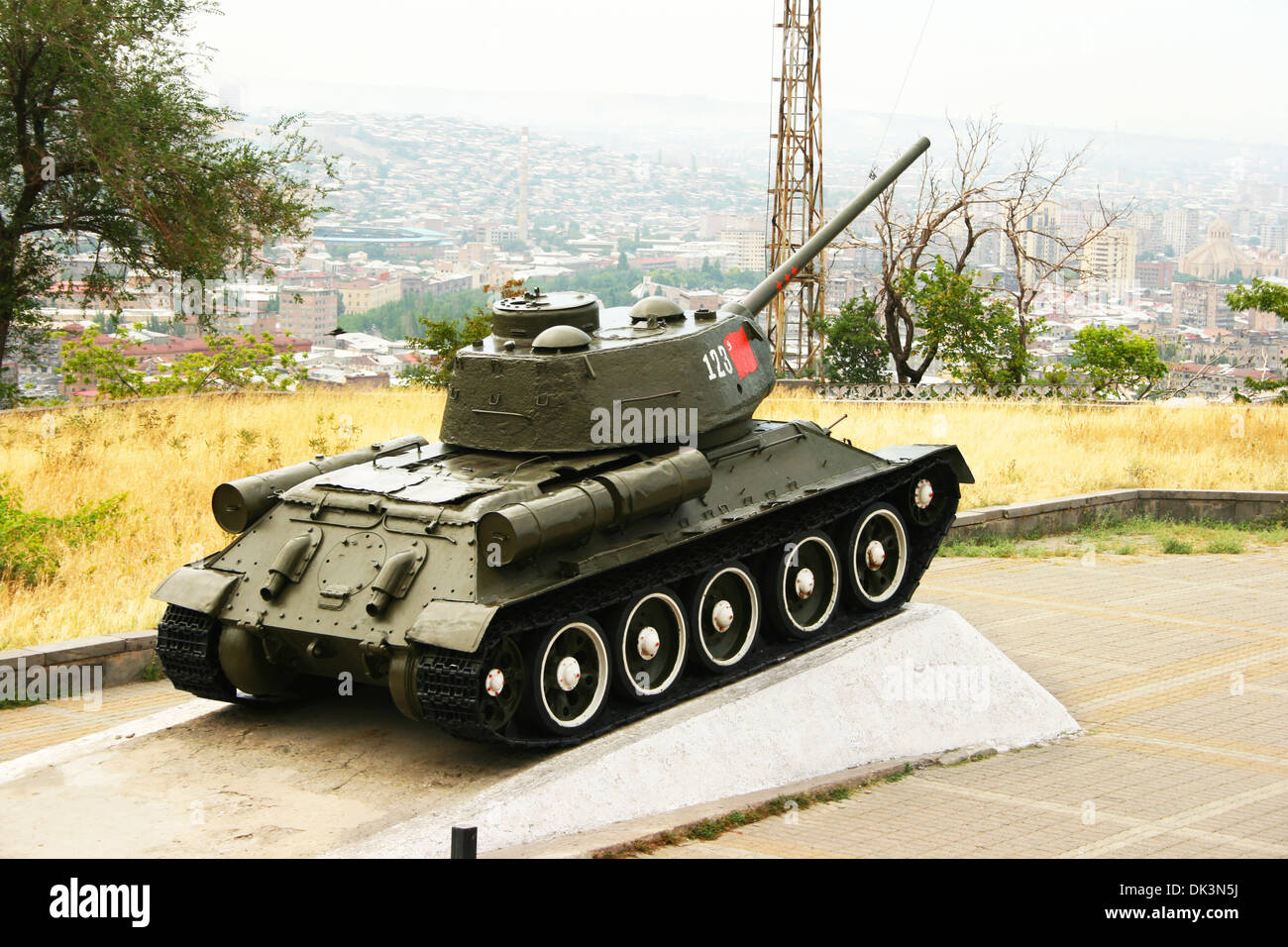 Old T-34-85 tank in Victory park, Yerevan, Armenia. Stock Photo
