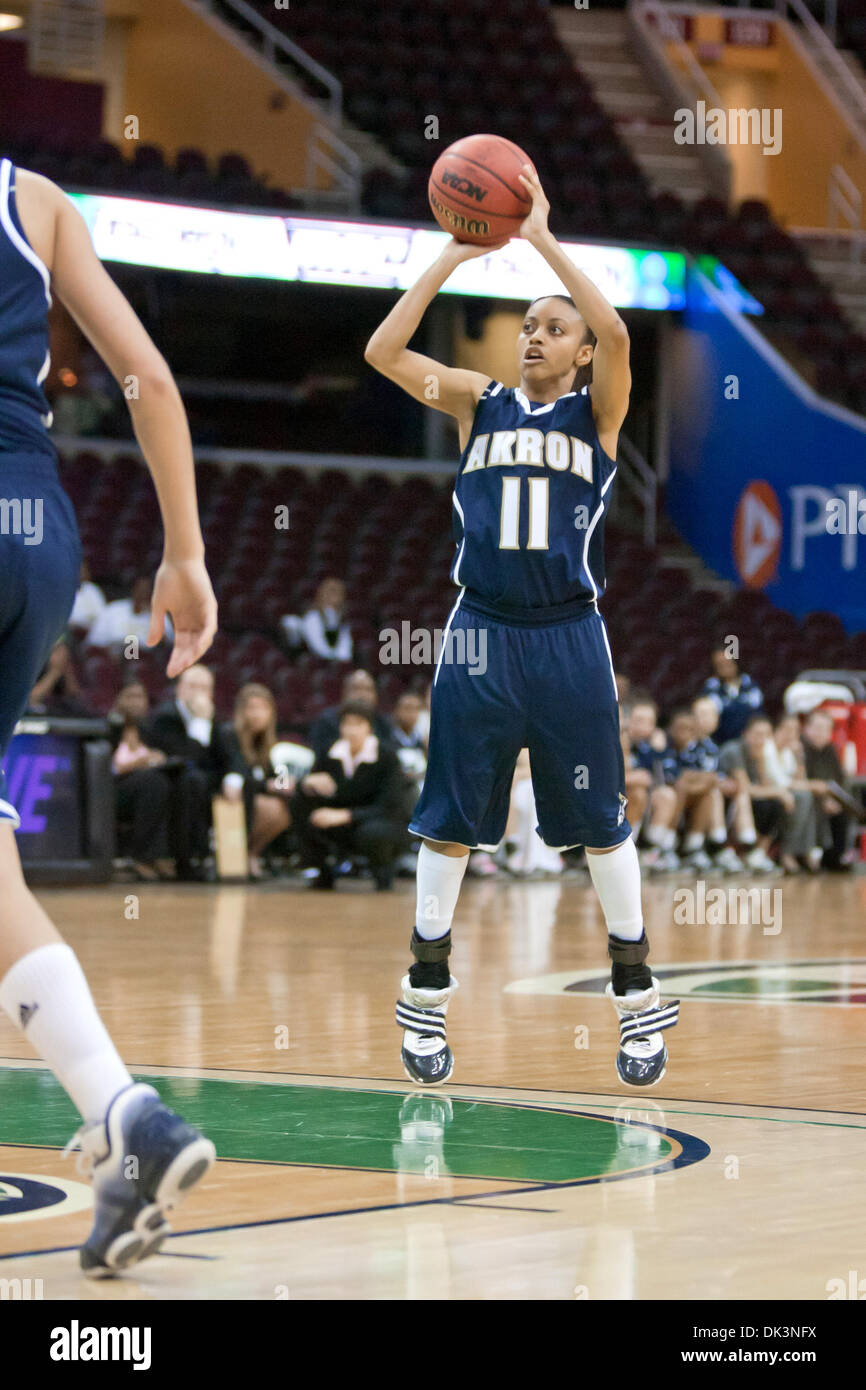 Mar. 9, 2011 - Cleveland, Ohio, U.S - Akron guard Natasha Williams (11) puts up a jump shot during the first half against Toledo.  The Toledo Rockets defeated the Akron Zips 73-65 in the quarterfinals of the MAC WomenÃ•s Tournament at Quicken Loans Arena. (Credit Image: © Frank Jansky/Southcreek Global/ZUMAPRESS.com) Stock Photo