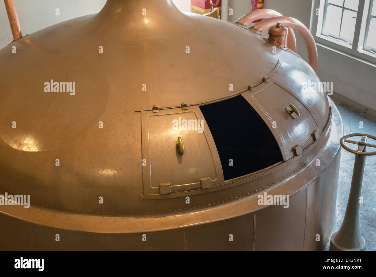 metal gold boiler in beer brewery Stock Photo Alamy