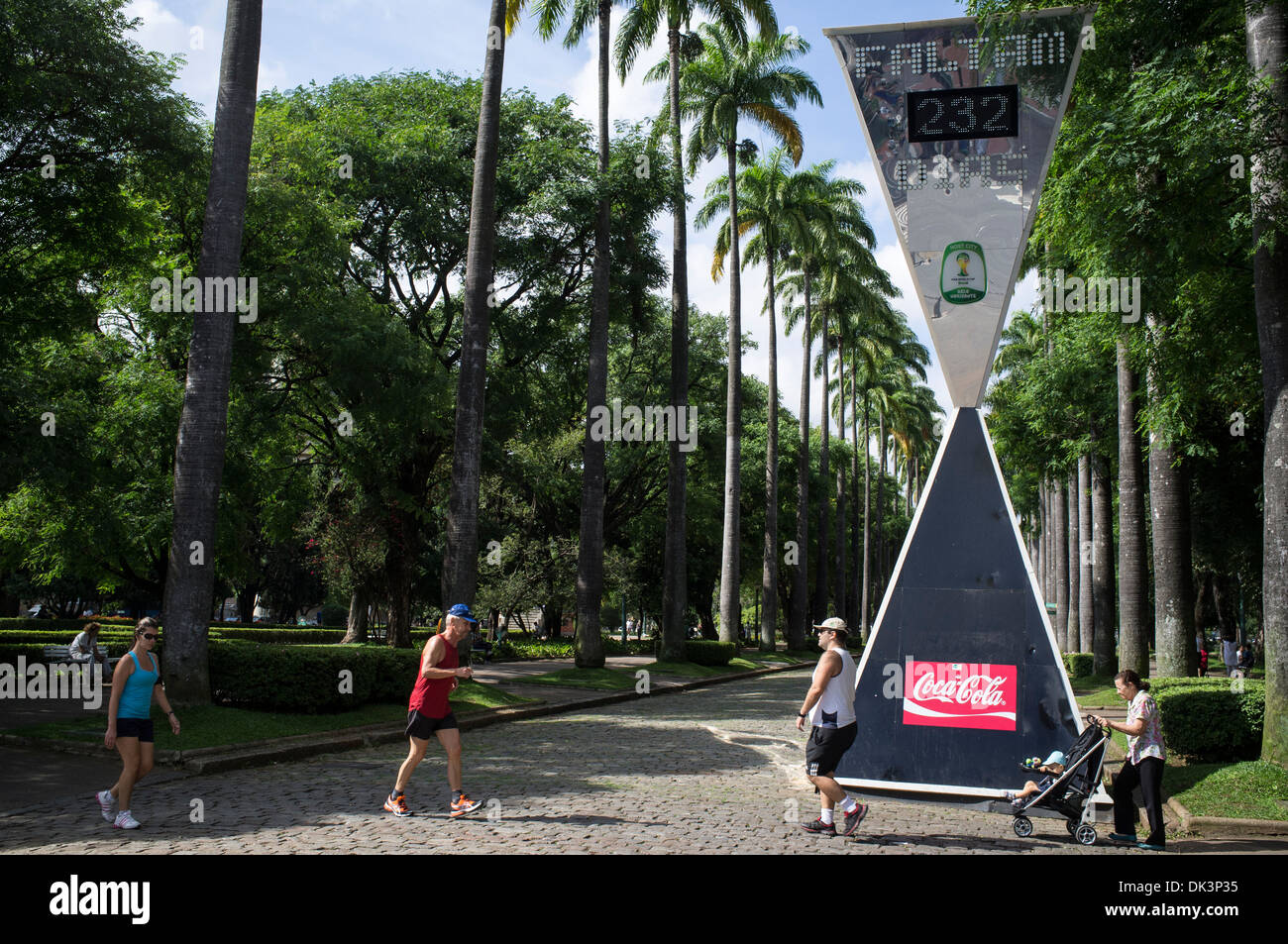 Watch countdown to FIFA 2014 World Cup at Liberdade Square ( Praca da Liberdade ) in Belo Horizonte, Brazil. Stock Photo