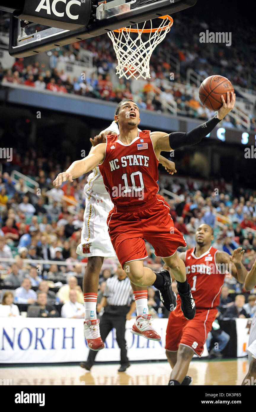 Mar 10, 2011 - Greensboro, North Carolina; USA - JAVIER GONZALEZ (10) of  the North Carolina State Wolfpack lays up the basketball in the first half  as the North Carolina State Wolfpack