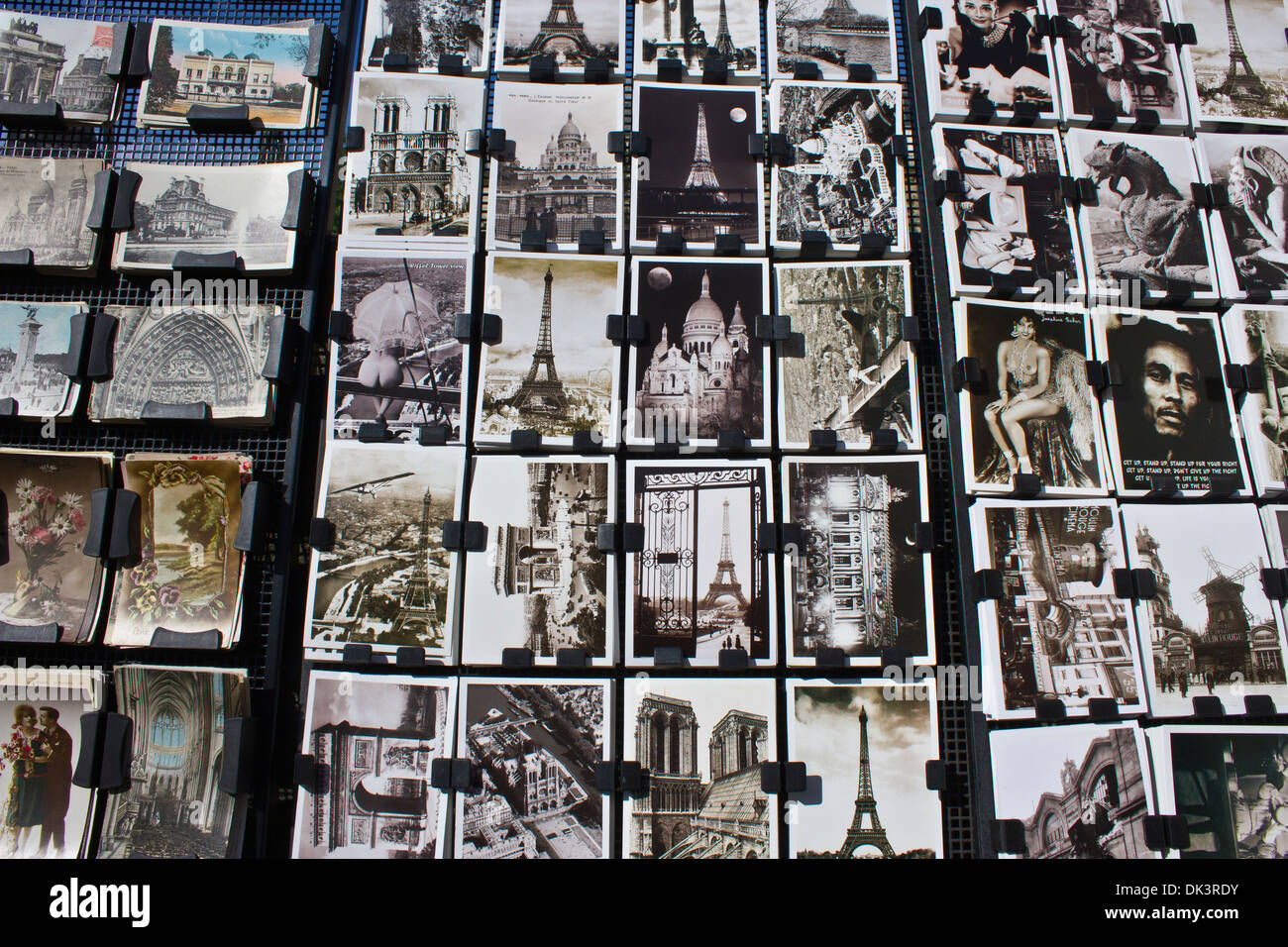 Postcards from Paris - A Postcard Display Outside of a Paris Souvenir Shop Stock Photo