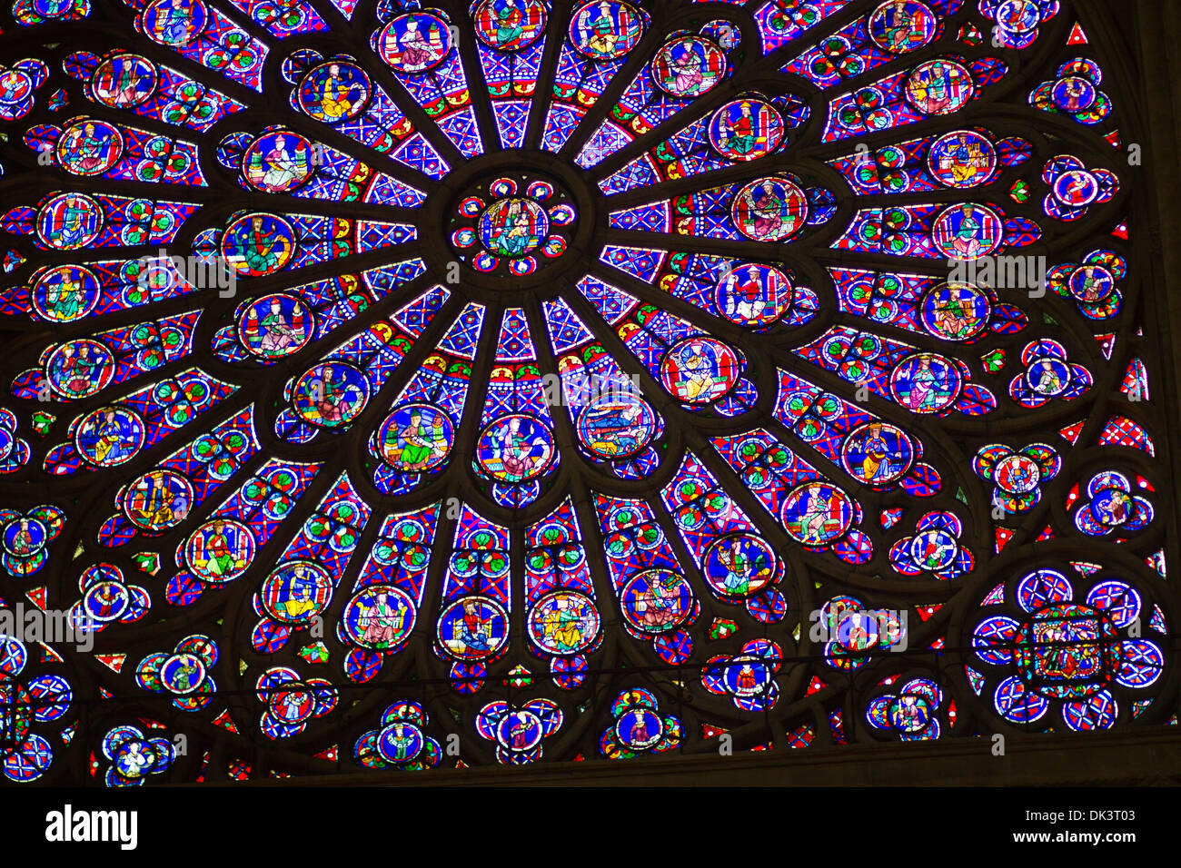Rose Window of Notre Dame - The South Rose Window of Notre Dame offers a Wonderful Background Stock Photo