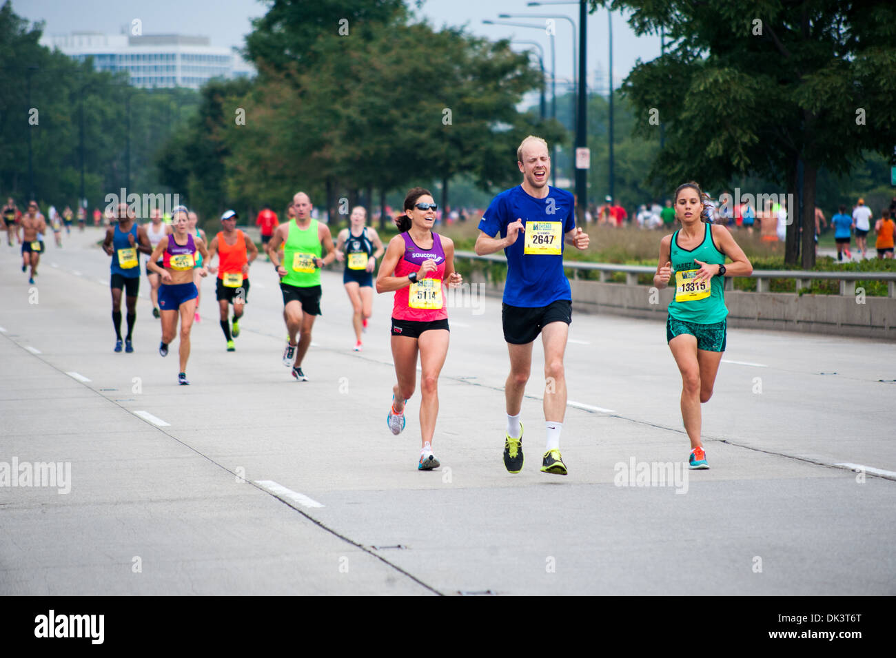 Participants in the Chicago Half Marathon run down South Lake Shore
