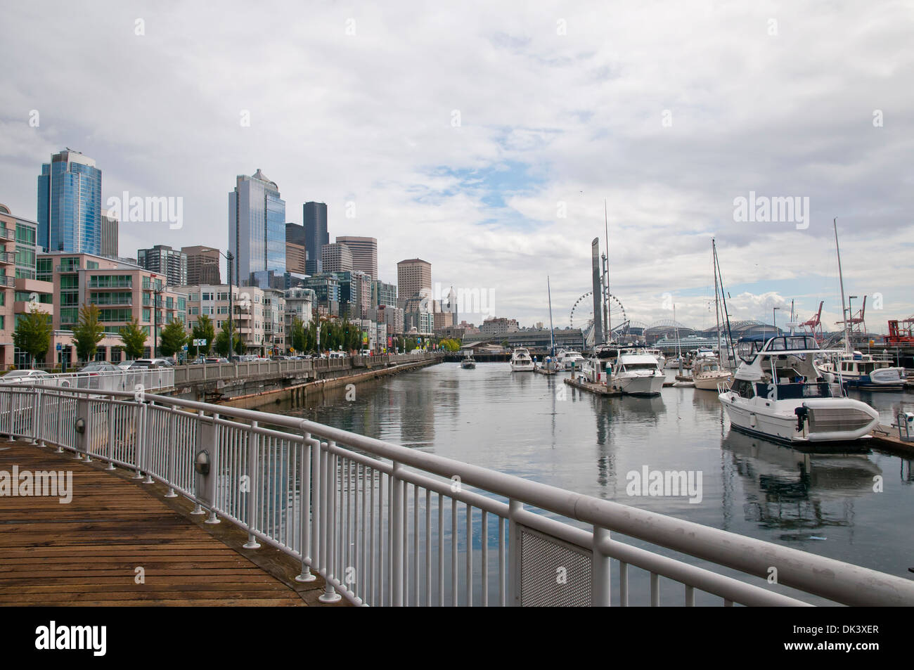 View on downtown and bay from pier,Seattle, state of Washington, USA Stock Photo