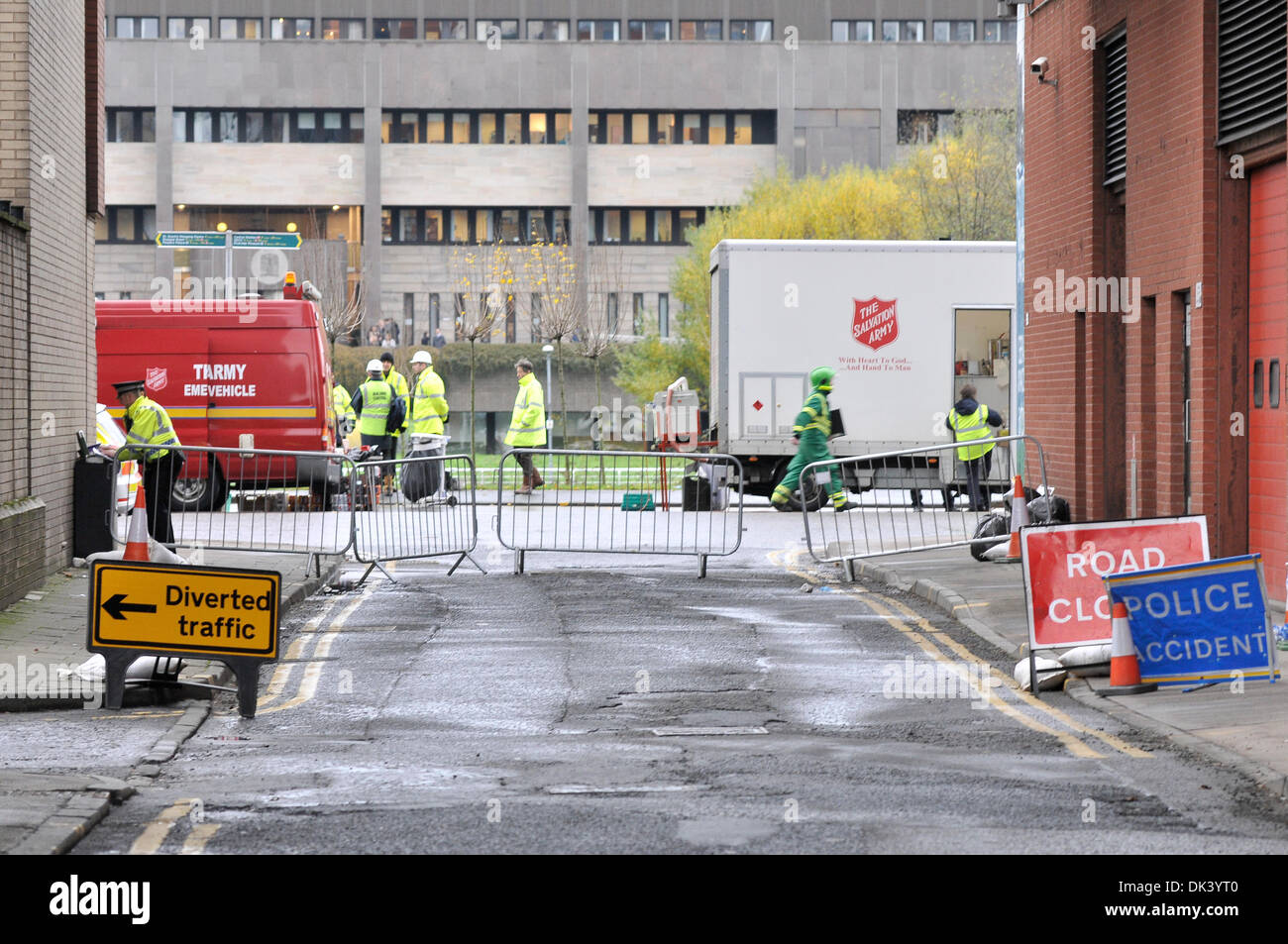 A road closure at the scene of  a major incident. Stock Photo