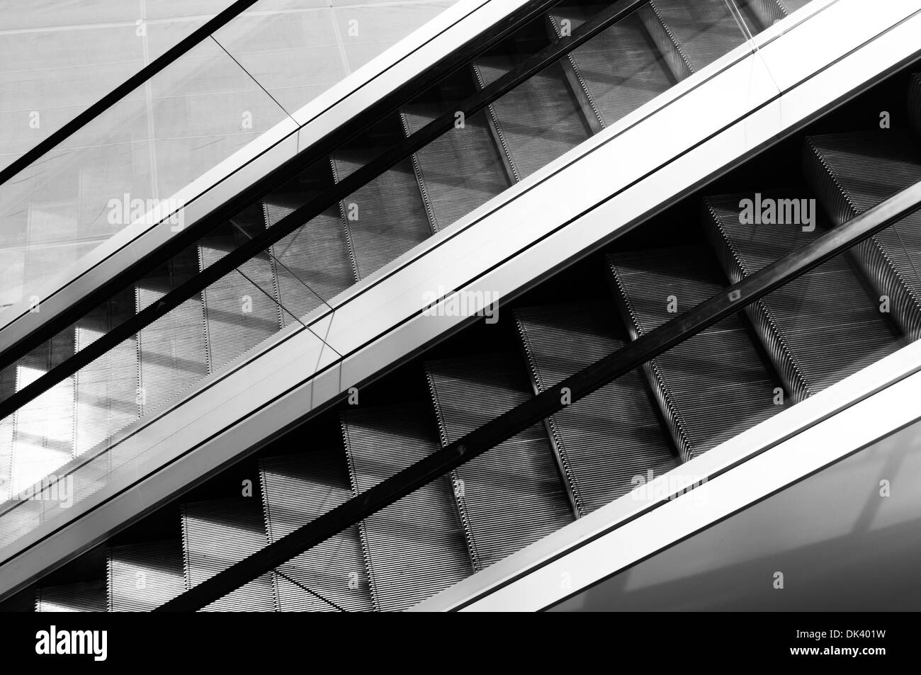 double escalator in black and white Stock Photo