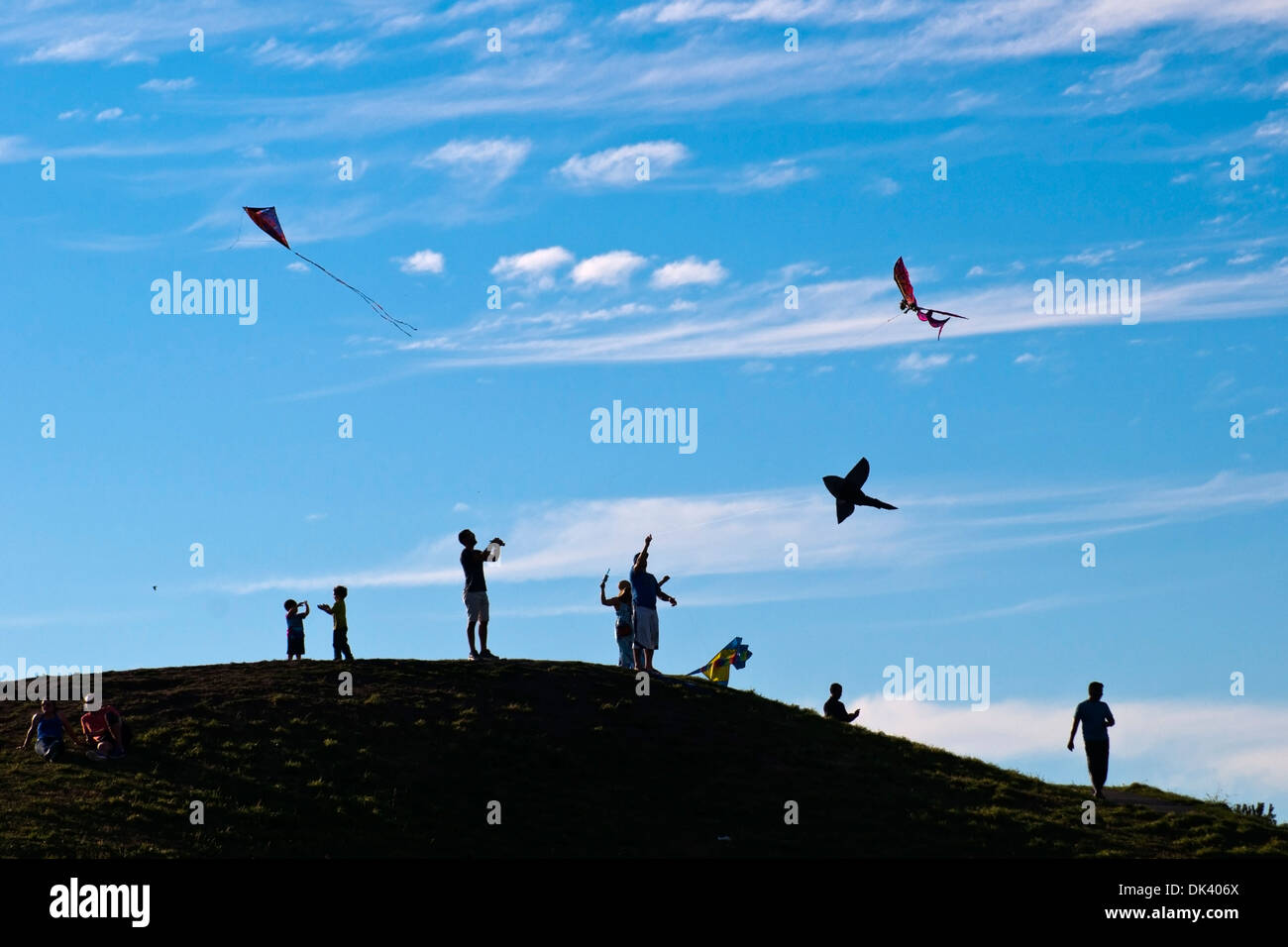Silhouette of a person flying a kite — stock photos and high-resolution images — Alamy