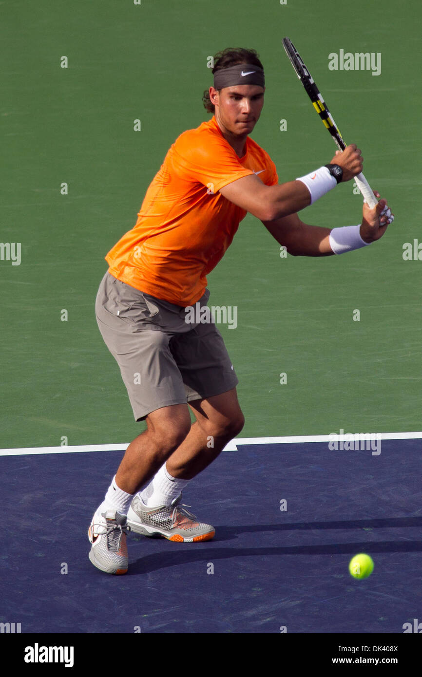 Mar. 14, 2011 - Indian Wells, California, U.S - Rafael Nadal (ESP) in action during the men's third round match of the 2011 BNP Paribas Open held at the Indian Wells Tennis Garden in Indian Wells, California. Nadal won with a score of 6-3, 6-1  (Credit Image: © Gerry Maceda/Southcreek Global/ZUMAPRESS.com) Stock Photo