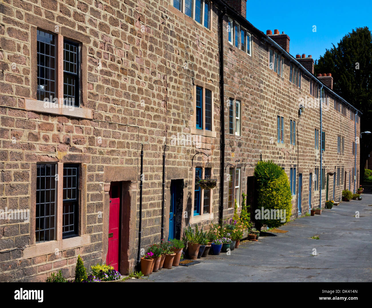 Traditional stone cottages built for workers at Cromford Mill Stock