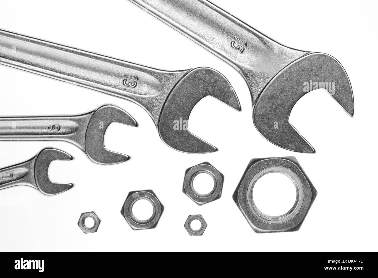 Spanners and nuts, isolated Stock Photo