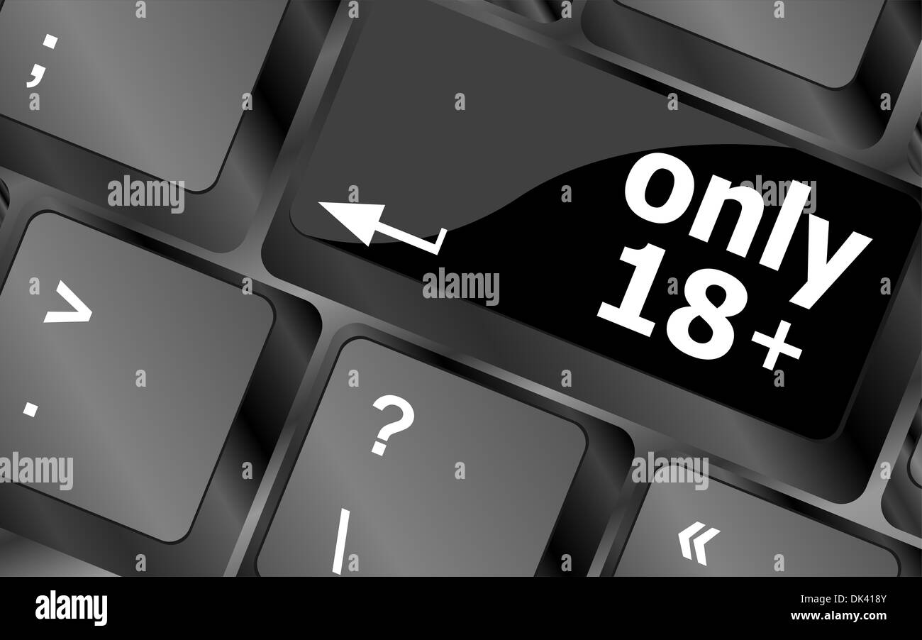 only 18 plus button on keyboard with soft focus Stock Photo