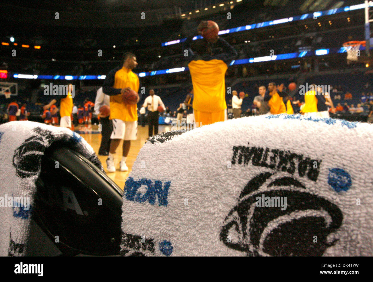 Mar. 17, 2011 - Tampa, FL - DIRK SHADD   |  Times .TP 335792 SHAD WVU 02 (03/17/11 TAMPA) With their NCAA Basketball towels resting on the team benches, West Virginia shoots around before their game against Clemson during the 2011 NCAA Tournament second round games at the St. Pete Times Forum in Tampa Thursday morning (03/17/11).  [DIRK SHADD, Times] (Credit Image: © St. Petersburg Stock Photo