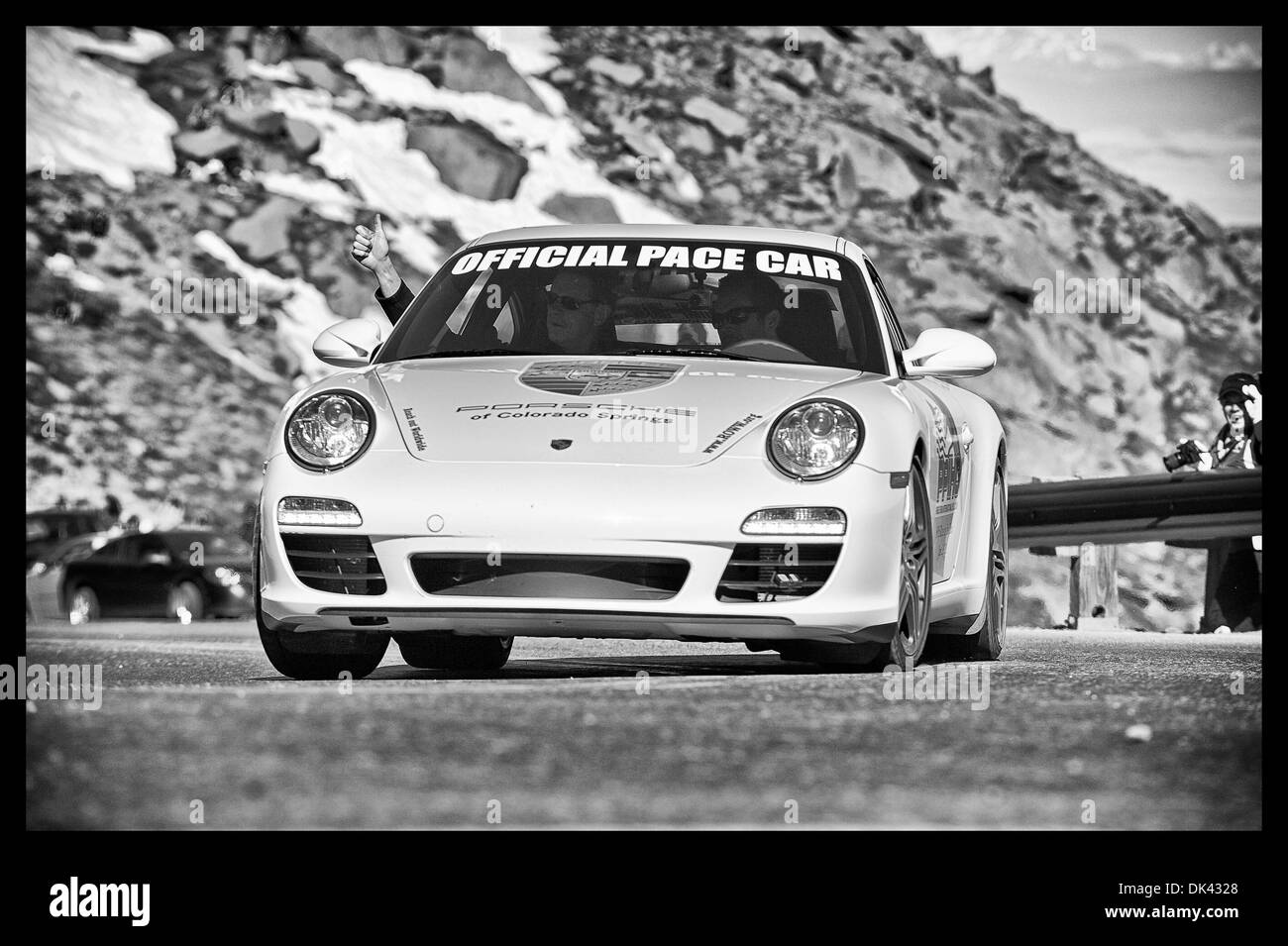 Colorado Springs, Colorado, USA. 26th June, 2011. November 30, 2013: Actor Paul Walker drives the Porsche pace car up Pikes Peak during the 2011 Pikes Peak International Hill climb in Colorado Springs, Colorado. © csm/Alamy Live News Stock Photo