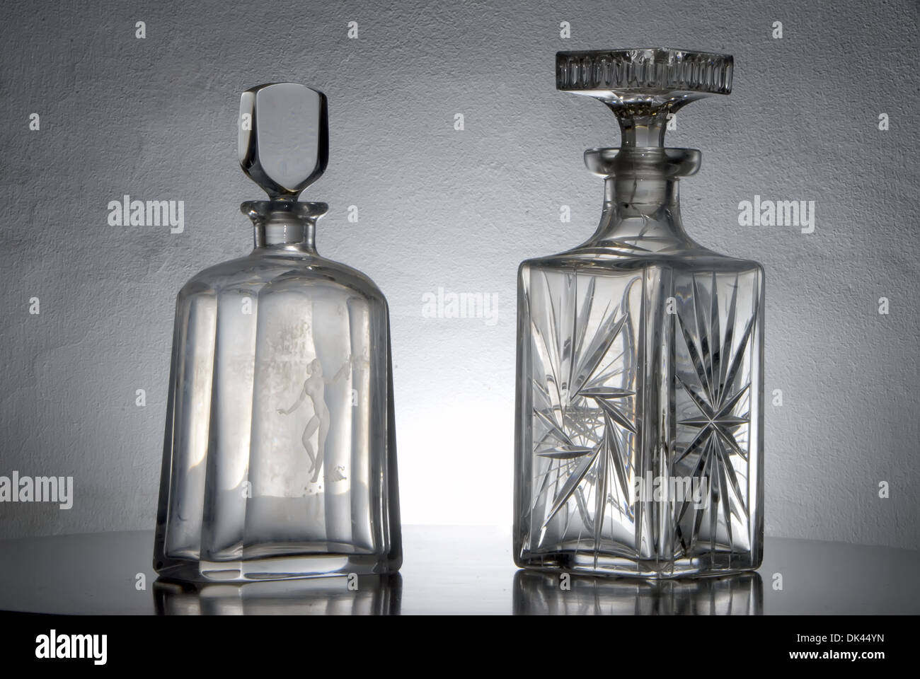 Antique bottles with engravings Stock Photo