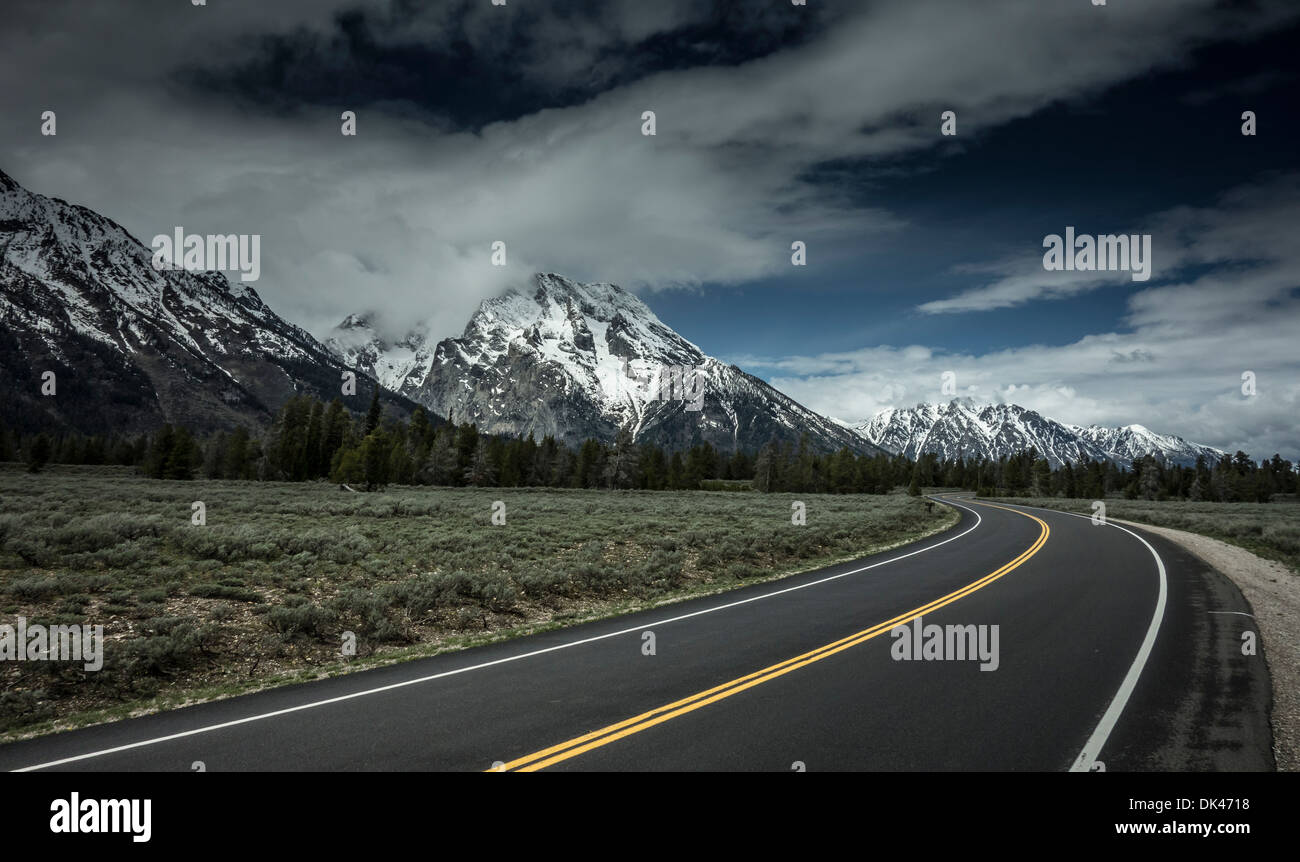 Winding road in the Grand Teton National Park, Wyoming, USA Stock Photo