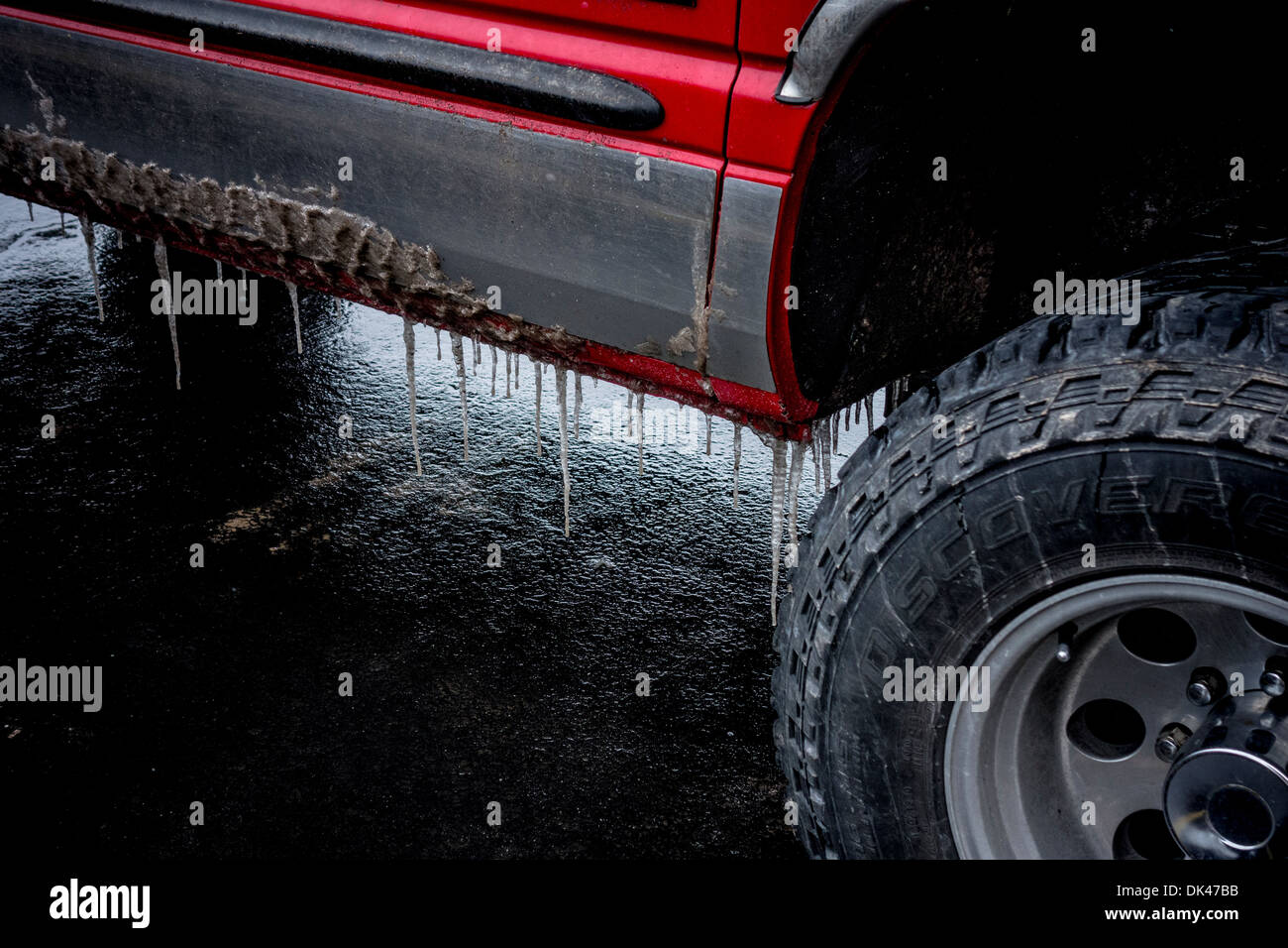 Wheel detail of a frozen truck Stock Photo