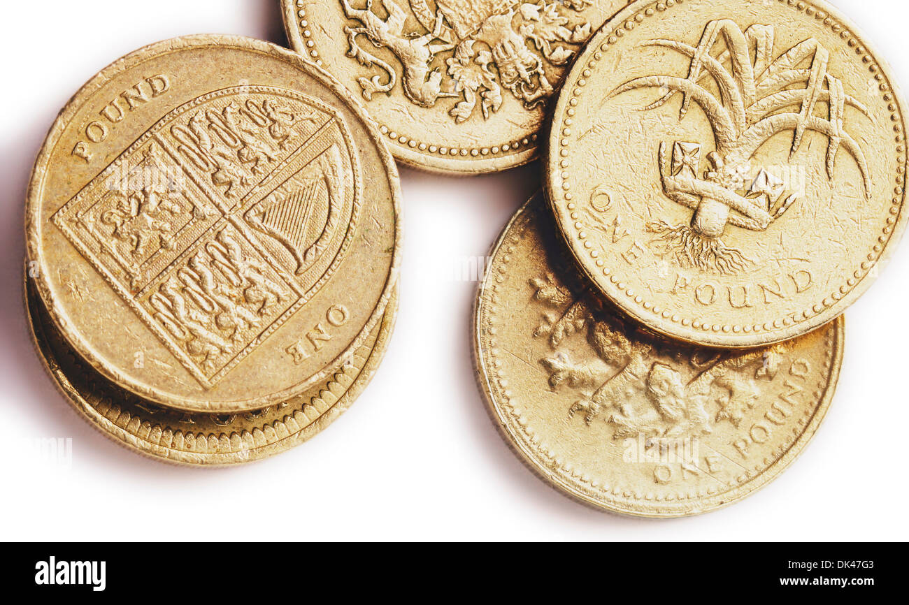 An assortment of British one pound coins Stock Photo Alamy