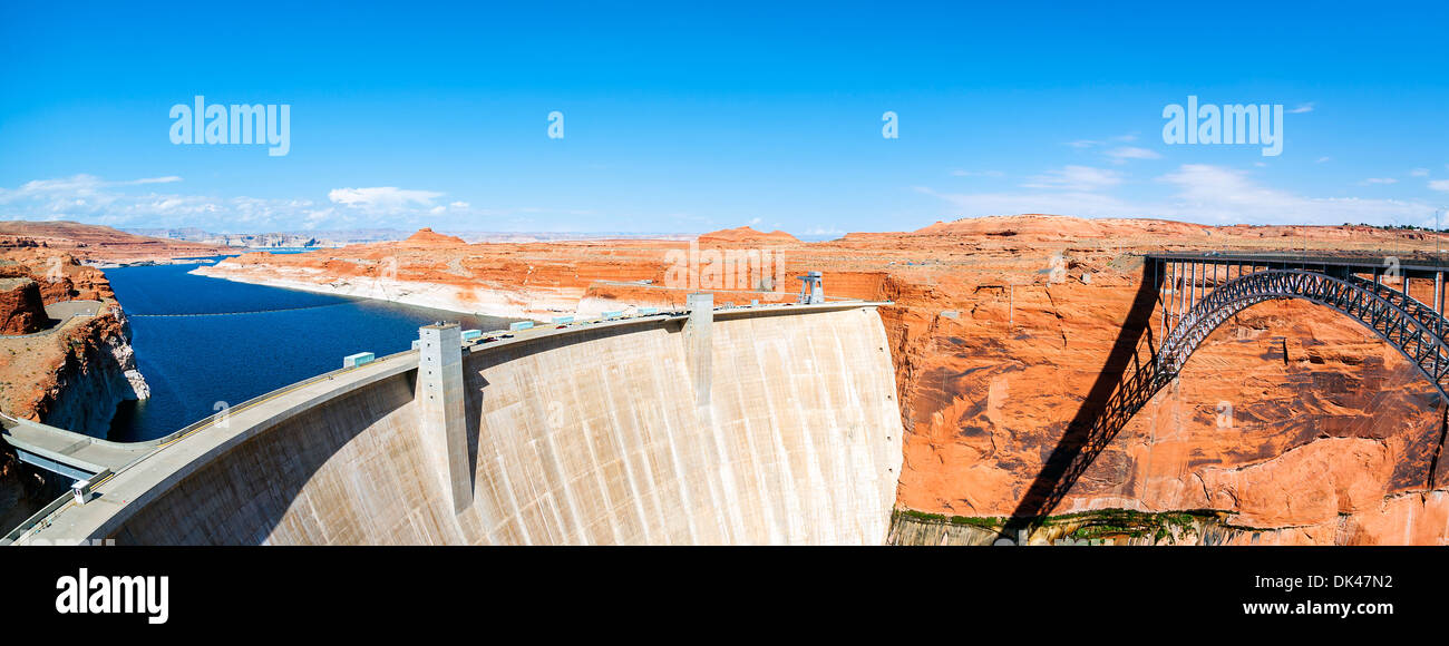 Panoramic view of the Glen Dam and bridge in Page, Arizona, USA Stock Photo