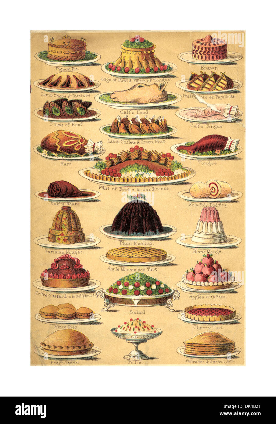 VICTORIAN CHRISTMAS FOOD Vintage Cookery Book hires lithograph page