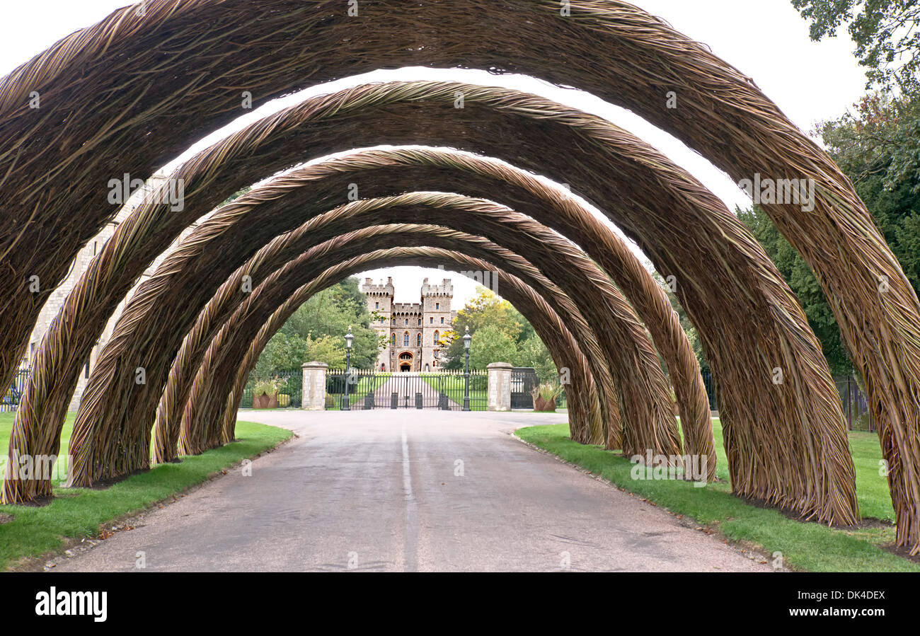 Six willow arches in front of Windsor castle, diamond jubilee of Queen Elizabeth II. Stock Photo