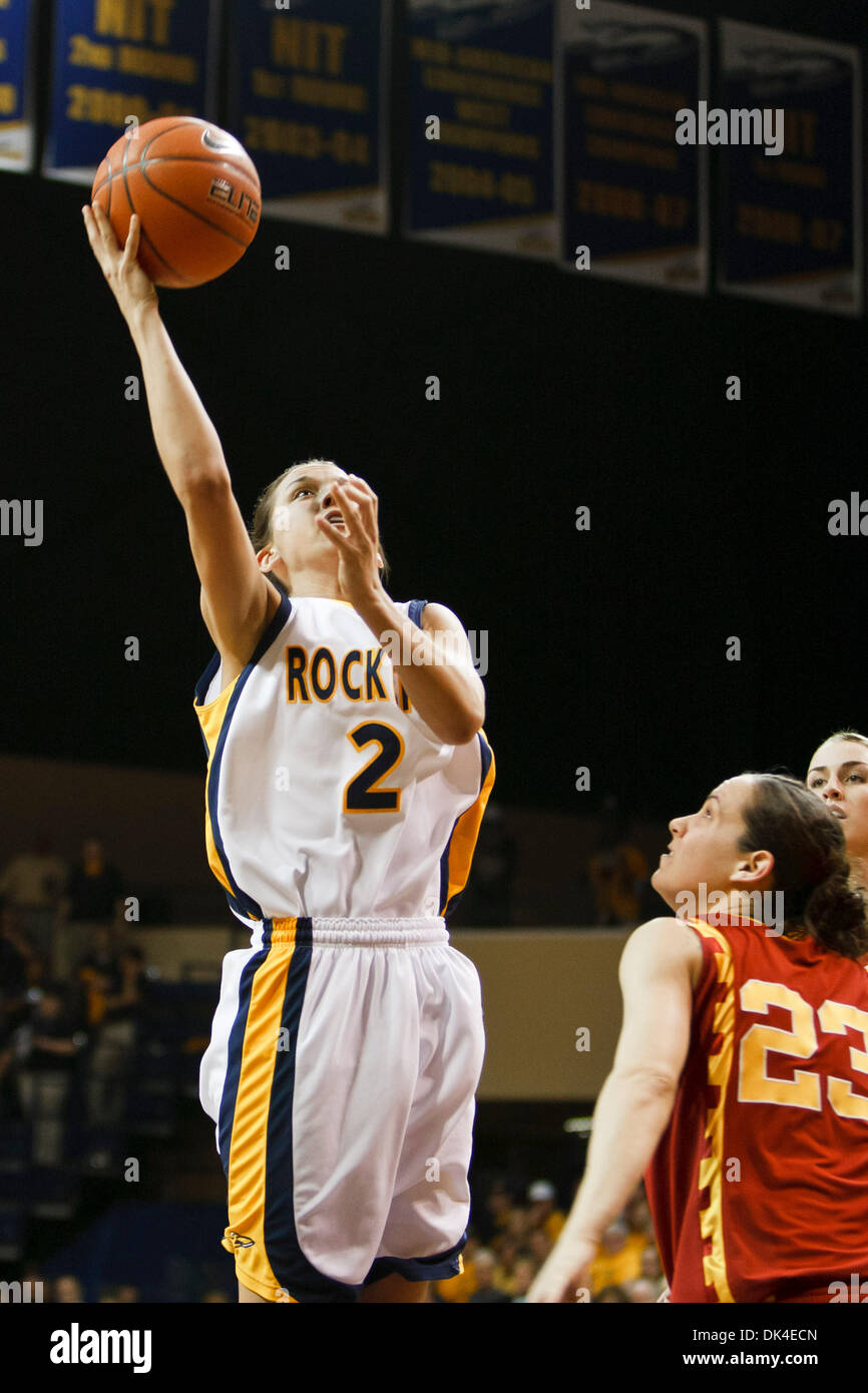Apr. 2, 2011 - Toledo, Ohio, U.S - Toledo guard Courtney Ingersoll (#2) puts up a shot over USC guard Jacki Gemelos (#23) during second-half game action.  The Toledo Rockets, of the Mid-American Conference, defeated the USC Trojans, of the Pacific-10 Conference, 76-68 in the championship game of the 2011 Women's National Invitational Tournament played before a sellout crowd at Sava Stock Photo
