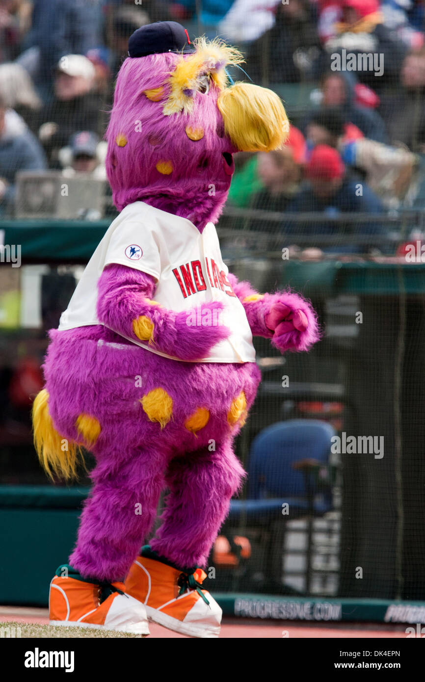 Apr. 2, 2011 - Cleveland, Ohio, U.S - Cleveland Indians mascot Slider  entertains the fans between innings during the game against Chicago. The  Chicago White Sox defeated the Cleveland Indians 8-3 at