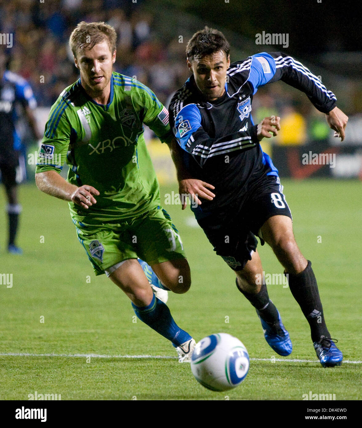 Apr. 2, 2011 - Santa Clara, California, U.S. - Earthquakes midfielder CHRIS WONDOLOWSKI #8 and defender JEFF PARKE #31 of the Seattle Sounders in play action. (Credit Image: © William Mancebo/ZUMAPRESS.com) Stock Photo