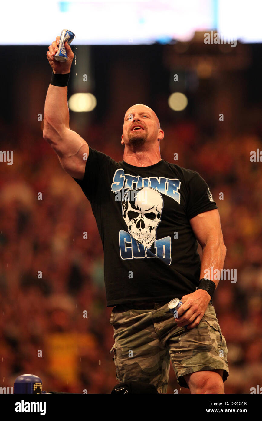 Apr 03, 2011 - Atlanta, Georgia, U.S. - Hall of Fame wrestler and actor, 'Stone Cold' STEVE AUSTIN served as the special guest referee Sunday evening in the match with Jerry 'The King' Lawler and Michael Cole.  (Credit Image: © Matt Roberts/ZUMAPRESS.com) Stock Photo