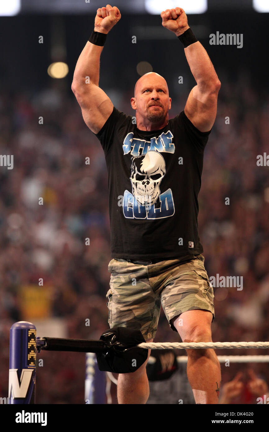Apr 03, 2011 - Atlanta, Georgia, U.S. - WWE Hall of Fame wrestler and actor, 'Stone Cold' STEVE AUSTIN returned to the WWE at Wrestlemania 27 to serve as the special referee for the Jerry Lawler match against Michael Cole. (Credit Image: © Matt Roberts/ZUMAPRESS.com) Stock Photo