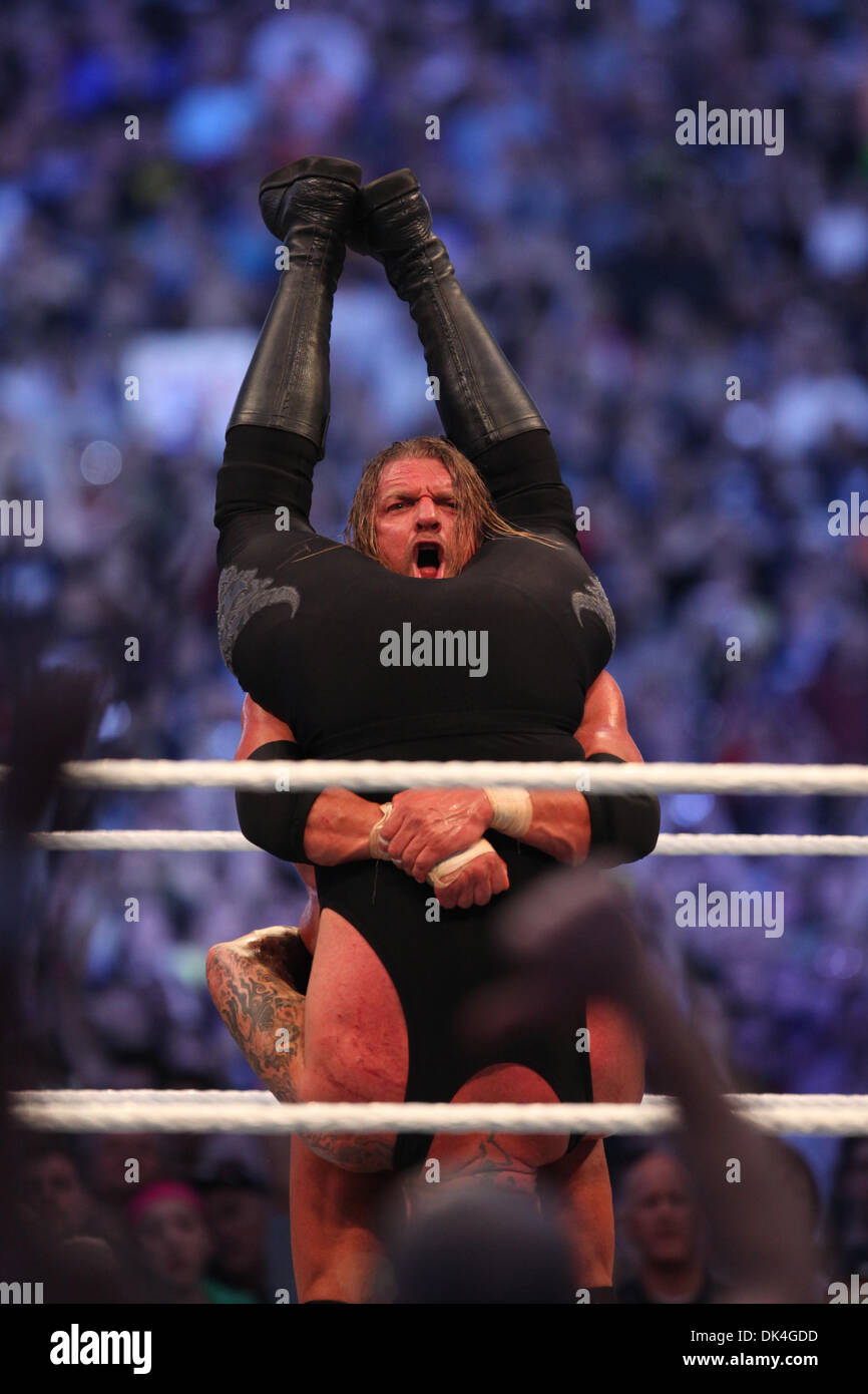 Apr 03, 2011 Atlanta, U.S. The Undertaker's finishing move. TRIPLE H was defeated