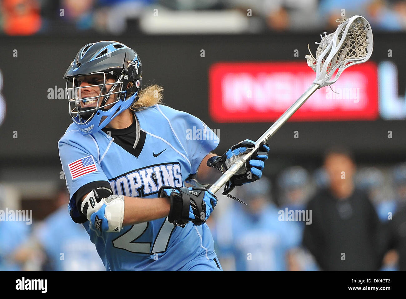 Apr. 3, 2011 - East Rutherford, New Jersey, U.S - Johns Hopkins Blue Jays Midfielder Rob Guida (27) in action during the Konica Minolta Big City Classic at The New Meadowlands Stadium in East Rutherford New Jersey Johns Hopkins defeats UNC 10 to 9 (Credit Image: © Brooks Von Arx/Southcreek Global/ZUMAPRESS.com) Stock Photo