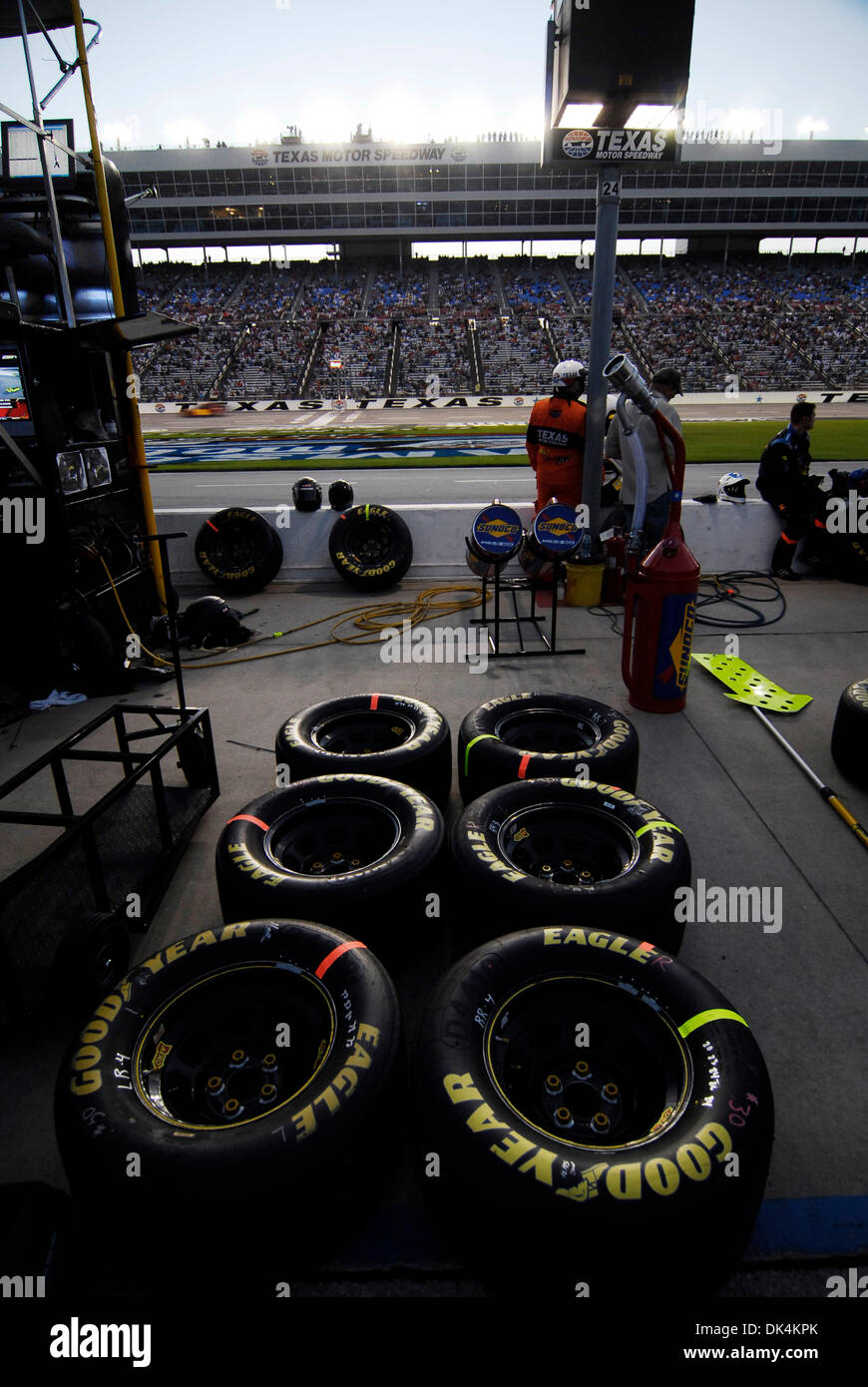 Apr. 8, 2011 - Fort Worth, Texas, USA - April 8, 2011. Goodyear tires in the Sam Hornish Jr. pits Friday during the O'Reillys Auto Parts Nascar Nationwide race at Texas Motor Speedway in Fort Worth, Texas. (Credit Image: © ZUMA Ralph Lauer/ZUMAPRESS.com) Stock Photo