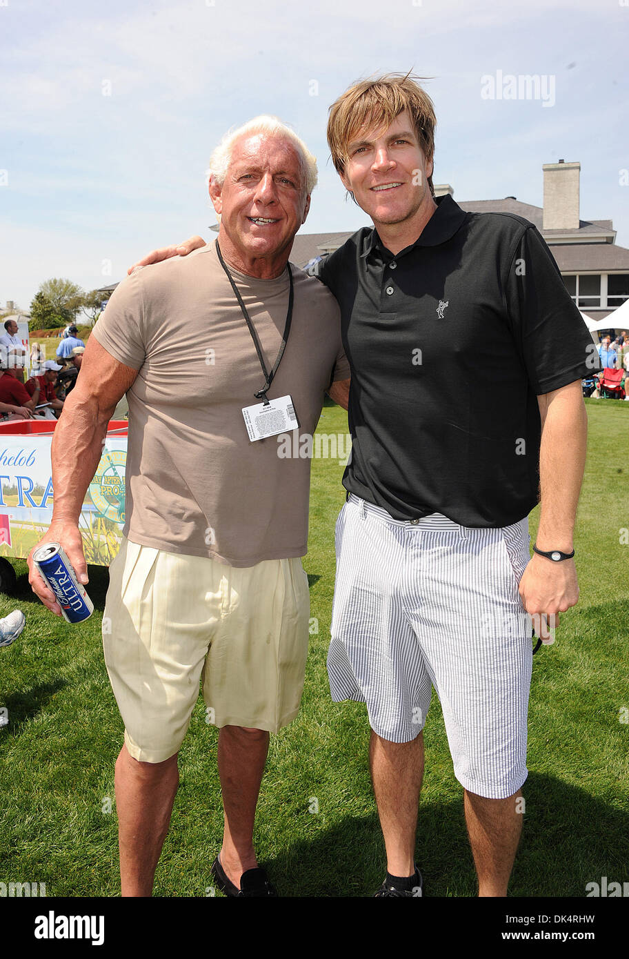 Apr 11, 2011 - Myrtle Beach, South Carolina; USA - Musician JACK INGRAM and Wrestler RIC FLAIR take a moment to pose for a picture as they  participates in the 17th Annual Monday After The Masters Celebrity Pro-Am Golf Tournament that took place at the Barefoot Landing Golf Resort located in Myrtle Beach.  Copyright 2011 Jason Moore. (Credit Image: © Jason Moore/ZUMAPRESS.com) Stock Photo