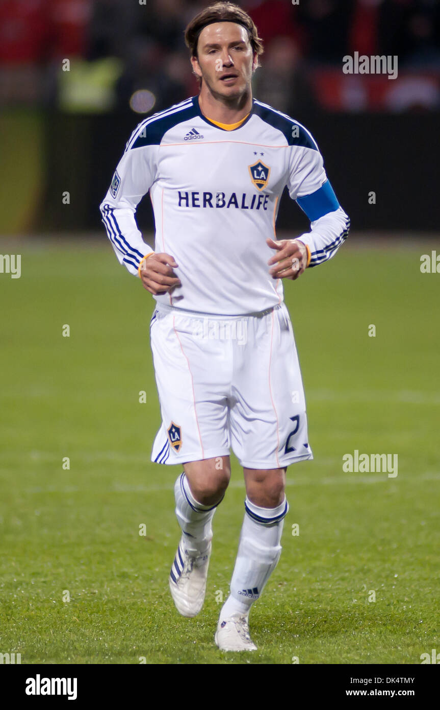 Apr. 13, 2011 - Toronto, Ontario, Canada - L.A. Galaxy midfielder David  Beckham (23) returns to his field position during the Wednesday night match  against Toronto FC at BMO Field in Toronto.