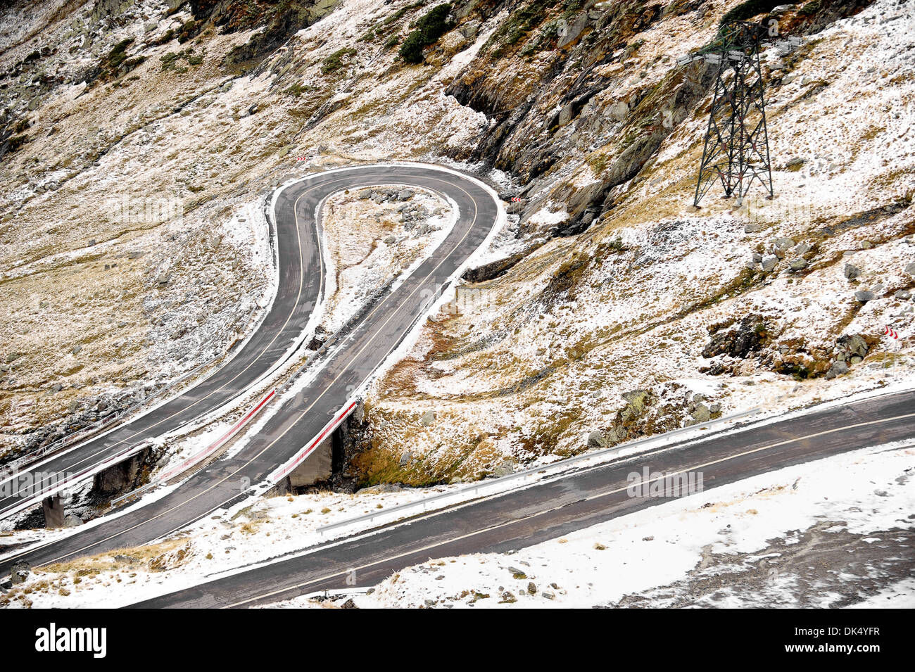 Transfagarasan mountain road in winter Stock Photo