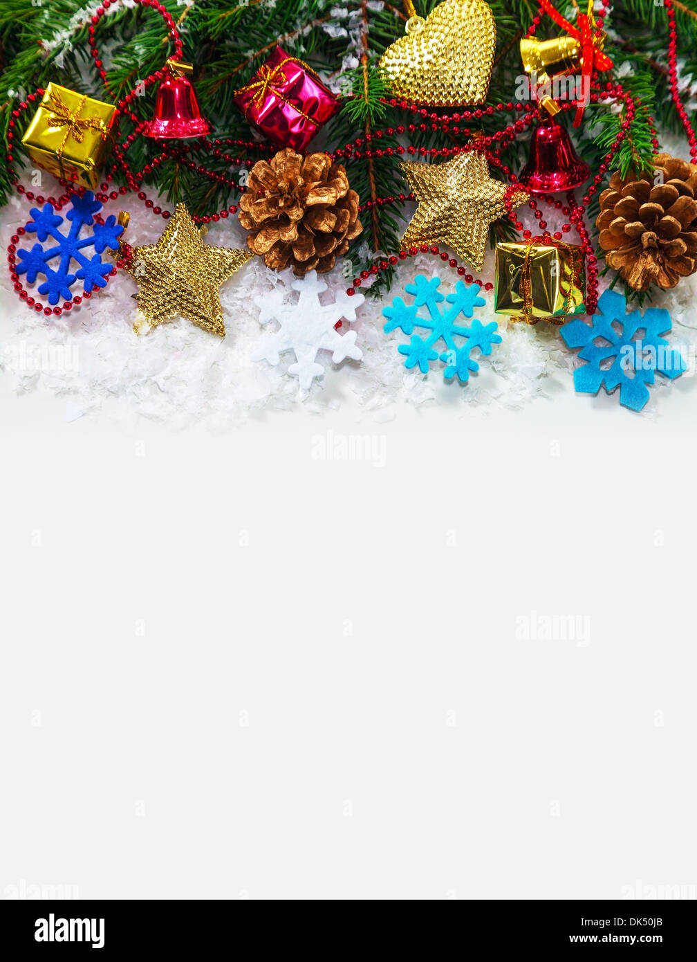 Christmas garland with evergreen branches over white background Stock ...