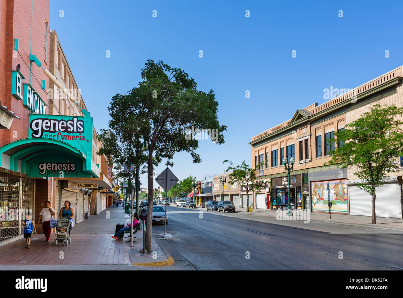 Stores on South El Paso Street in downtown El Paso, Texas, USA Stock Photo