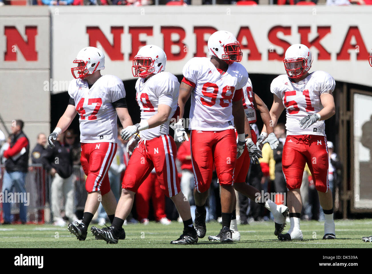 Apr. 17, 2011 Lincoln, Nebraska, U.S Nebraska defensive players Walker Ashburn (47), Josh
