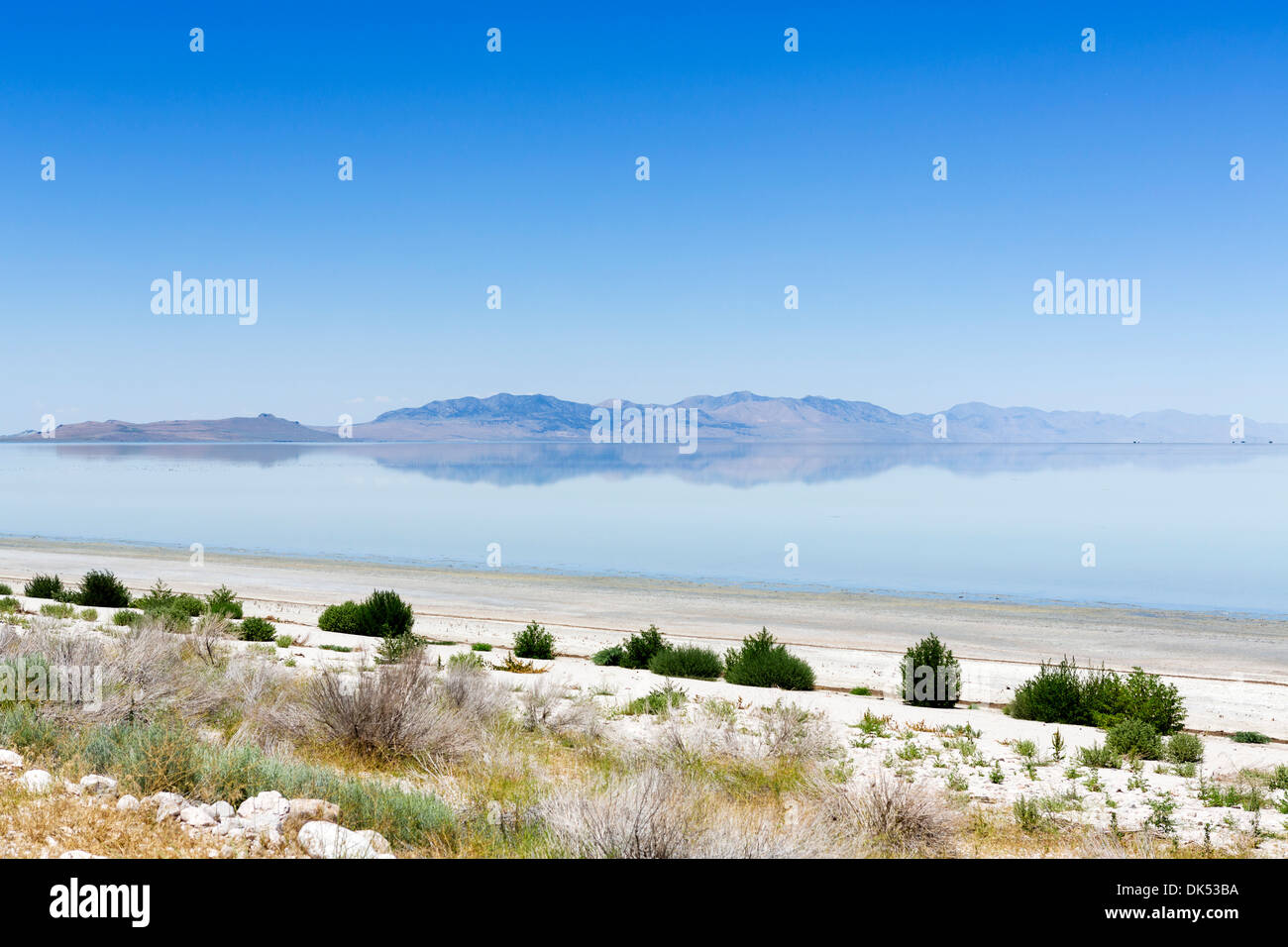 Great Salt Lake looking north from the Antelope Island Causeway, Antelope Island State Park, Utah, USA Stock Photo