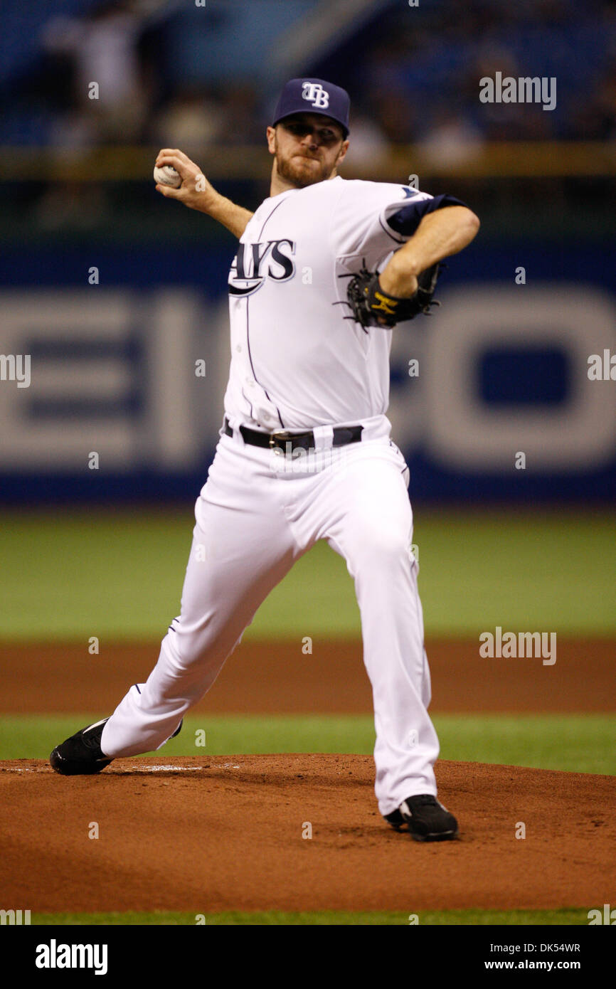 Apr. 20, 2011 - St.Petersburg, Florida, U.S - Tampa Bay Rays starting pitcher Wade Davis (40) winds up for a pitch in the first inning during the match up between the Tampa Bay Rays and the Chicago White Sox at Tropicana Field. (Credit Image: © Luke Johnson/Southcreek Global/ZUMApress.com) Stock Photo